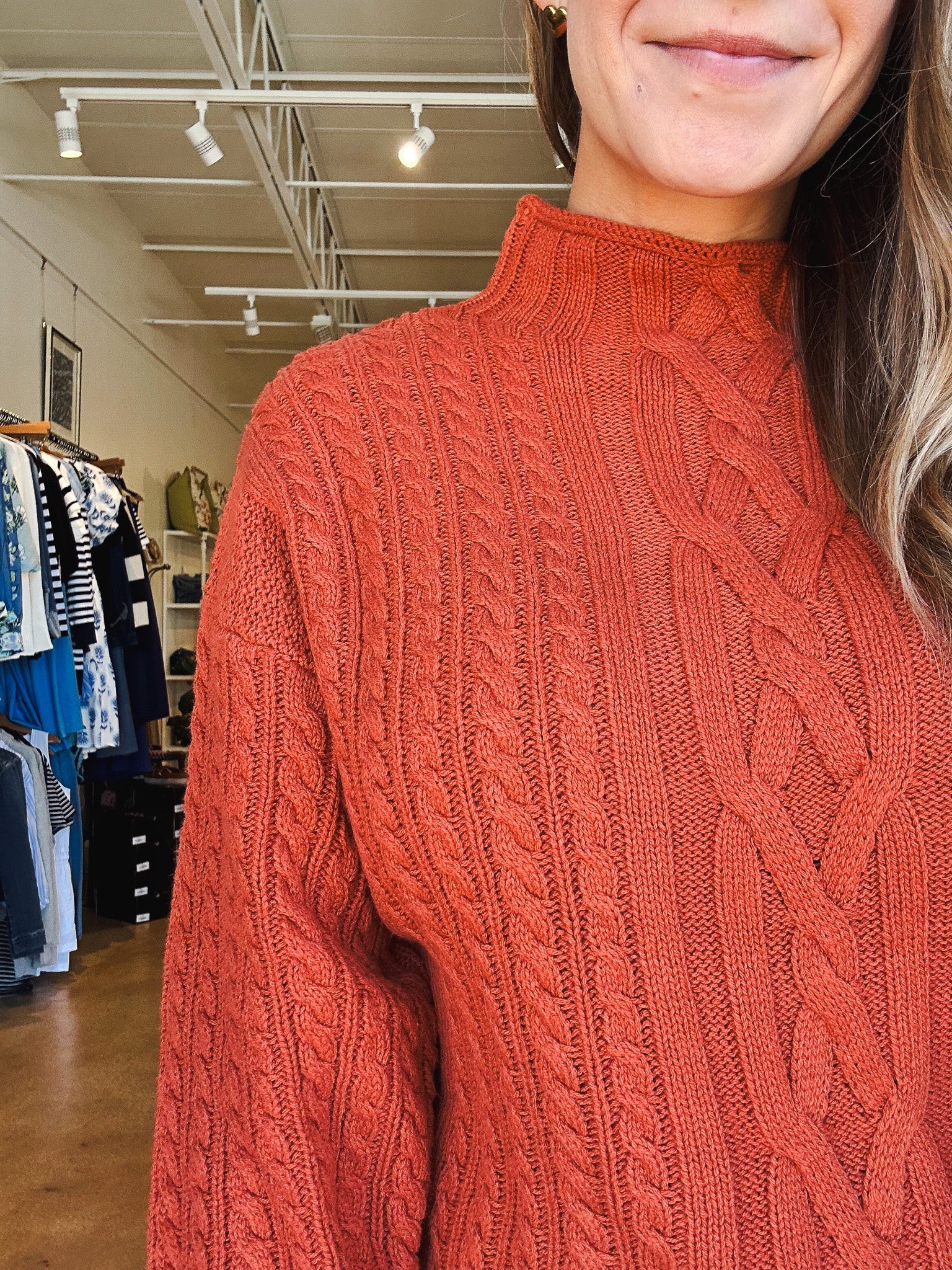 Jennevie Cable Knit Sweater - Brick - Elle Maxine