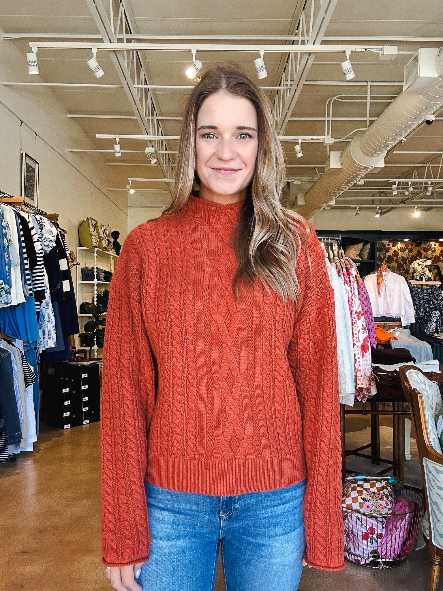 Jennevie Cable Knit Sweater - Brick - Elle Maxine