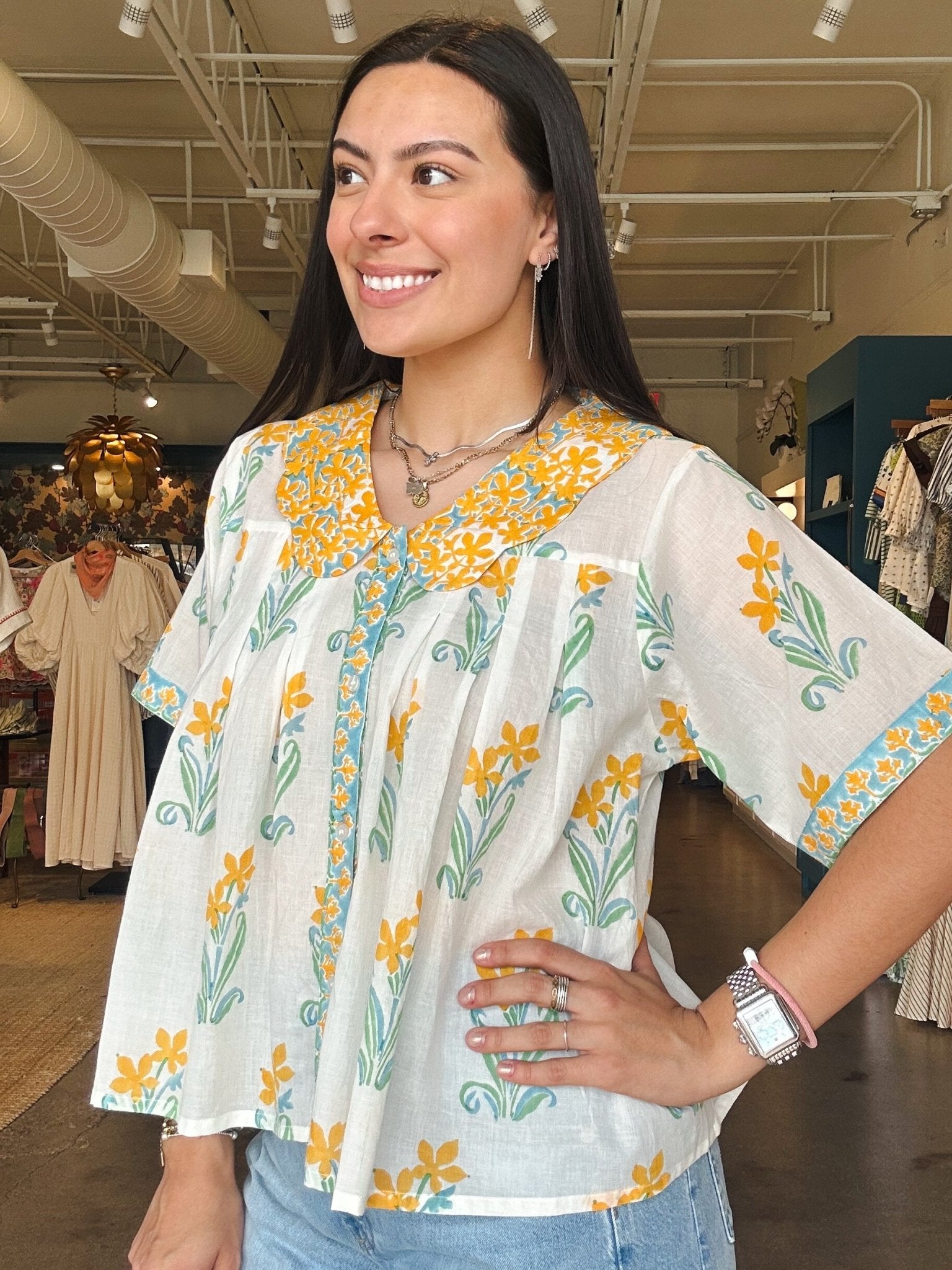Jolene Collared Floral Top - Elle Maxine