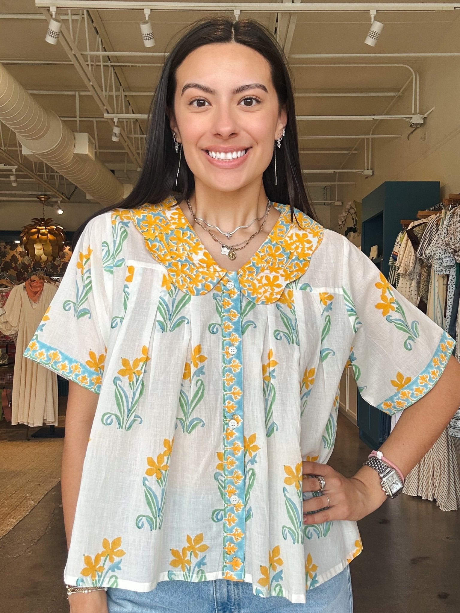Jolene Collared Floral Top - Elle Maxine