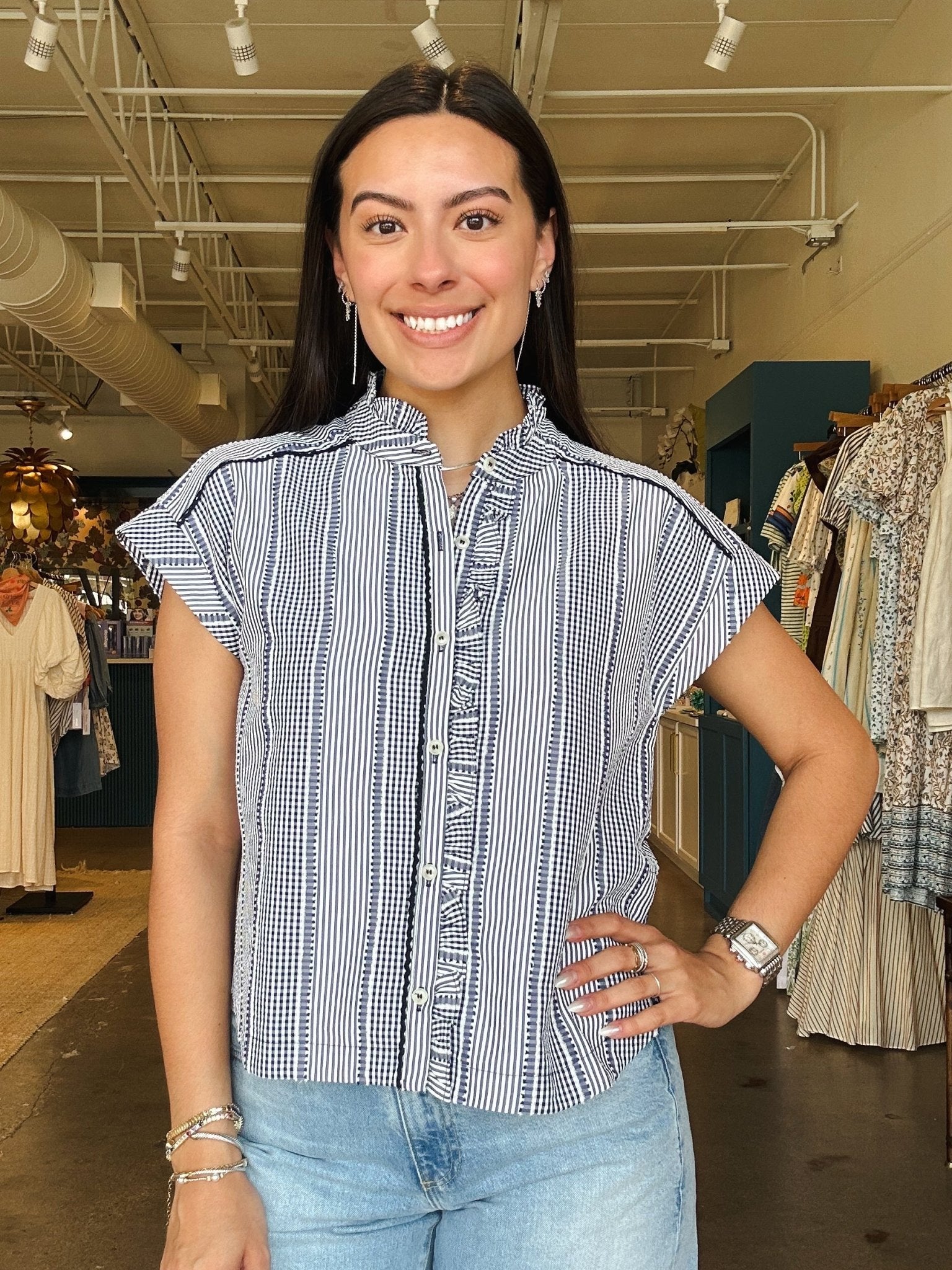 Julia Gingham Button Down Blouse - Elle Maxine