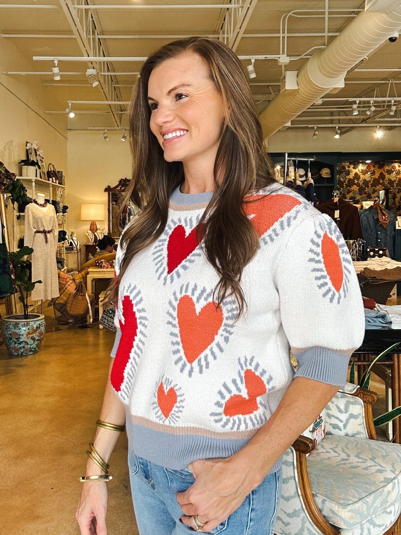 Julia Heart Short Sleeve Sweater - Elle Maxine