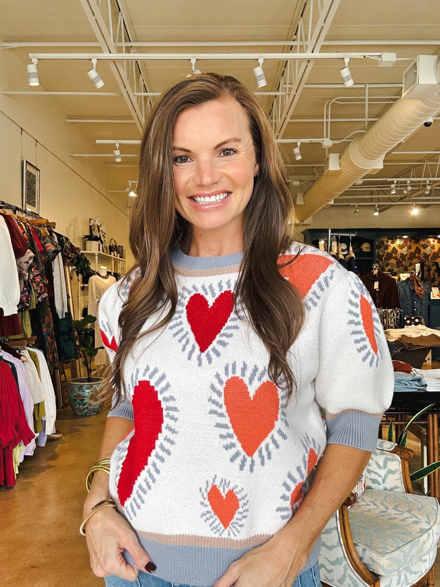 Julia Heart Short Sleeve Sweater - Elle Maxine