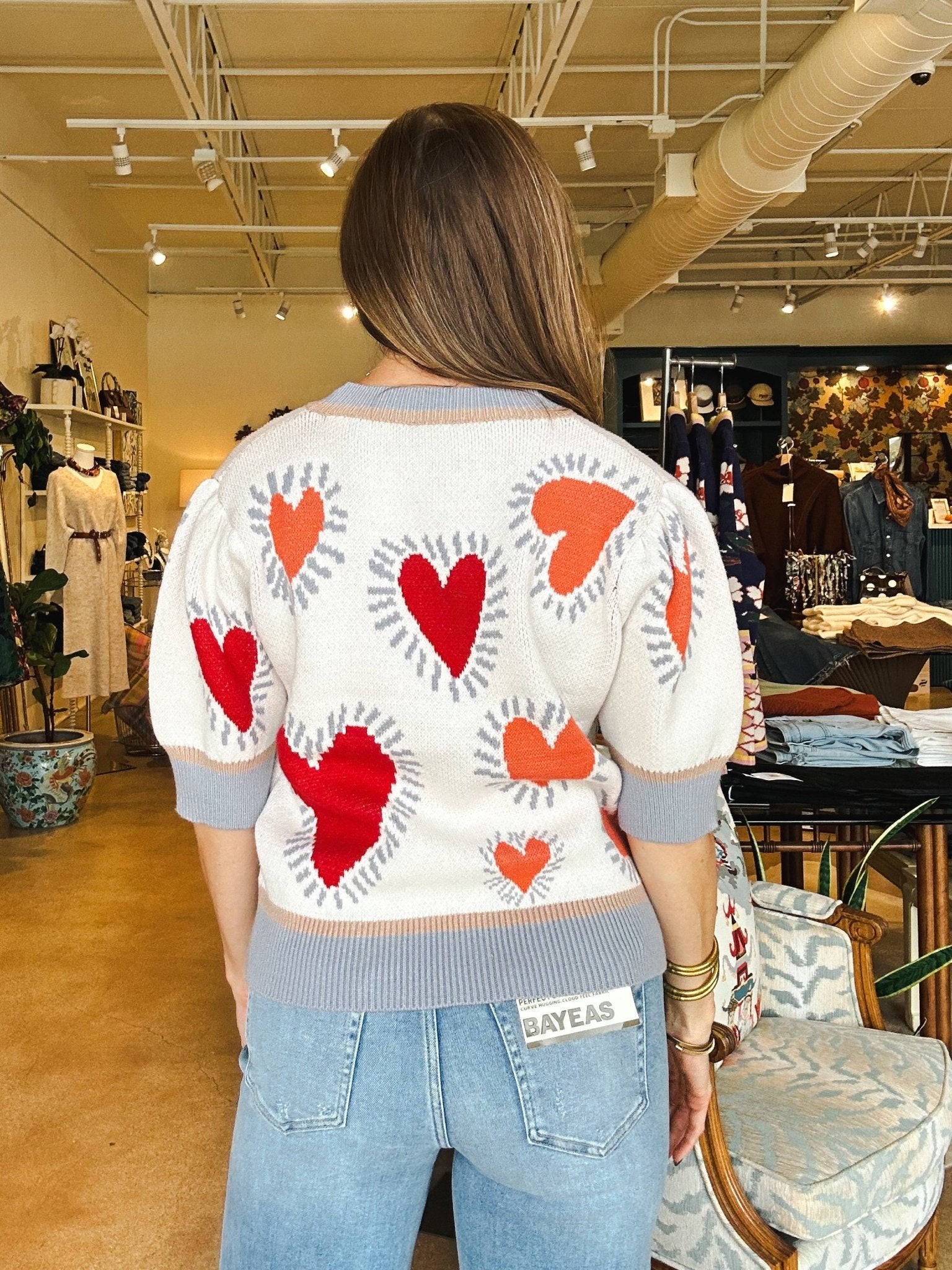 Julia Heart Short Sleeve Sweater - Elle Maxine