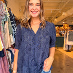 Julia Puff Sleeve Floral Top - Navy - Elle Maxine