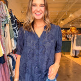 Julia Puff Sleeve Floral Top - Navy - Elle Maxine