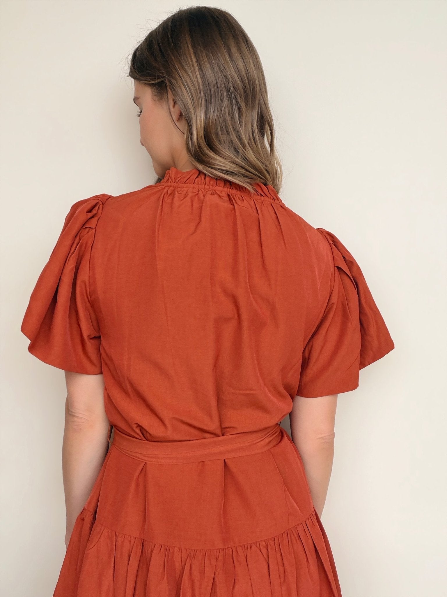 Junie Flutter Sleeve Belted Dress - Elle Maxine