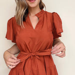 Junie Flutter Sleeve Belted Dress - Elle Maxine