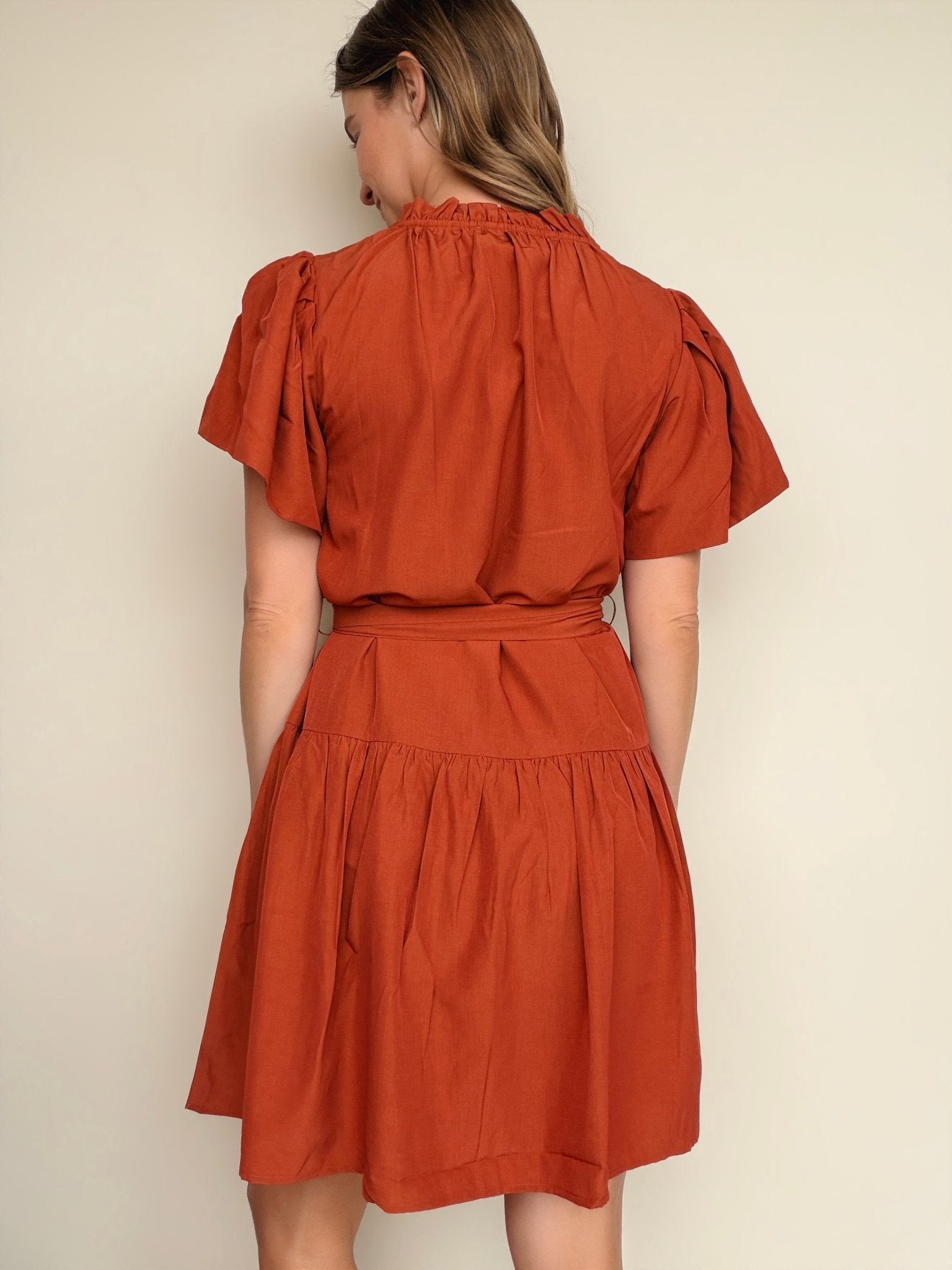 Junie Flutter Sleeve Belted Dress - Elle Maxine