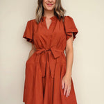 Junie Flutter Sleeve Belted Dress - Elle Maxine