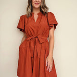 Junie Flutter Sleeve Belted Dress - Elle Maxine