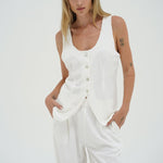 Kai Long Line Linen Vest - Whisper White - Elle Maxine