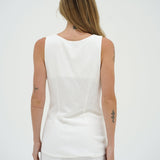 Kai Long Line Linen Vest - Whisper White - Elle Maxine