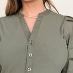 Kansas Poplin Sleeve Henley - Elle Maxine