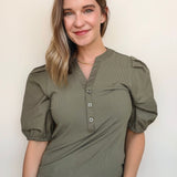 Kansas Poplin Sleeve Henley - Elle Maxine