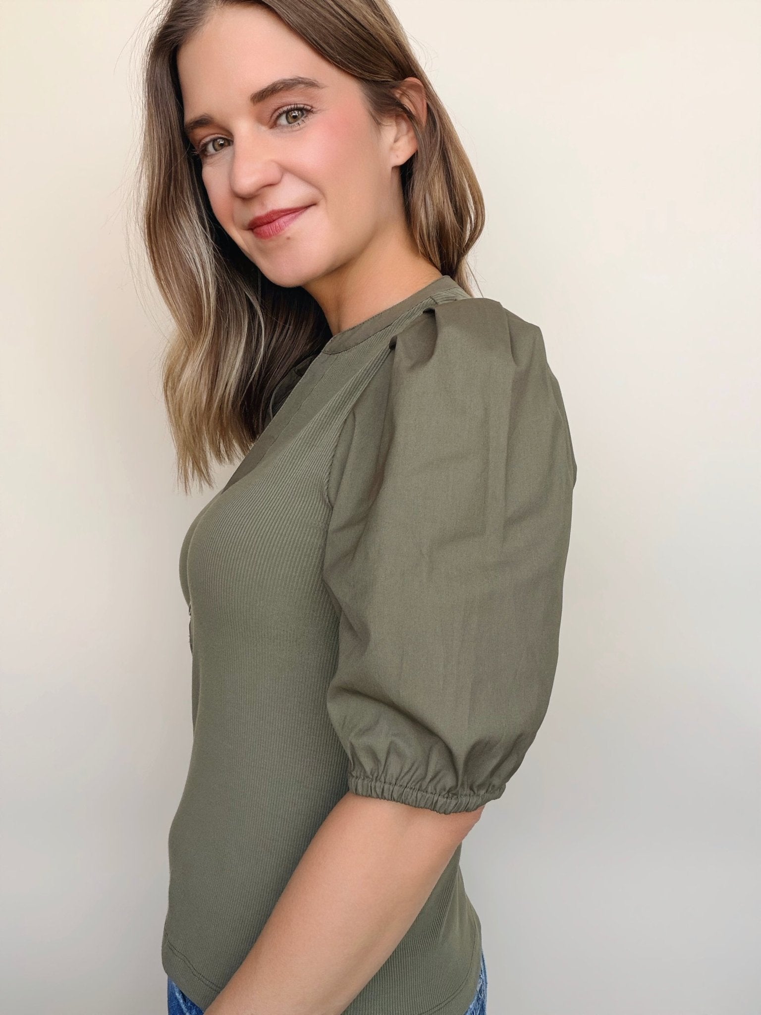 Kansas Poplin Sleeve Henley - Elle Maxine