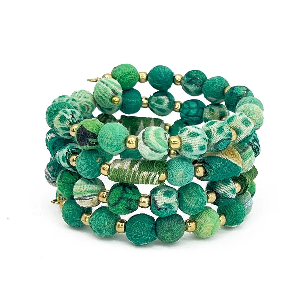 Kantha Beaded Coil Bracelet - Seagrass - Elle Maxine