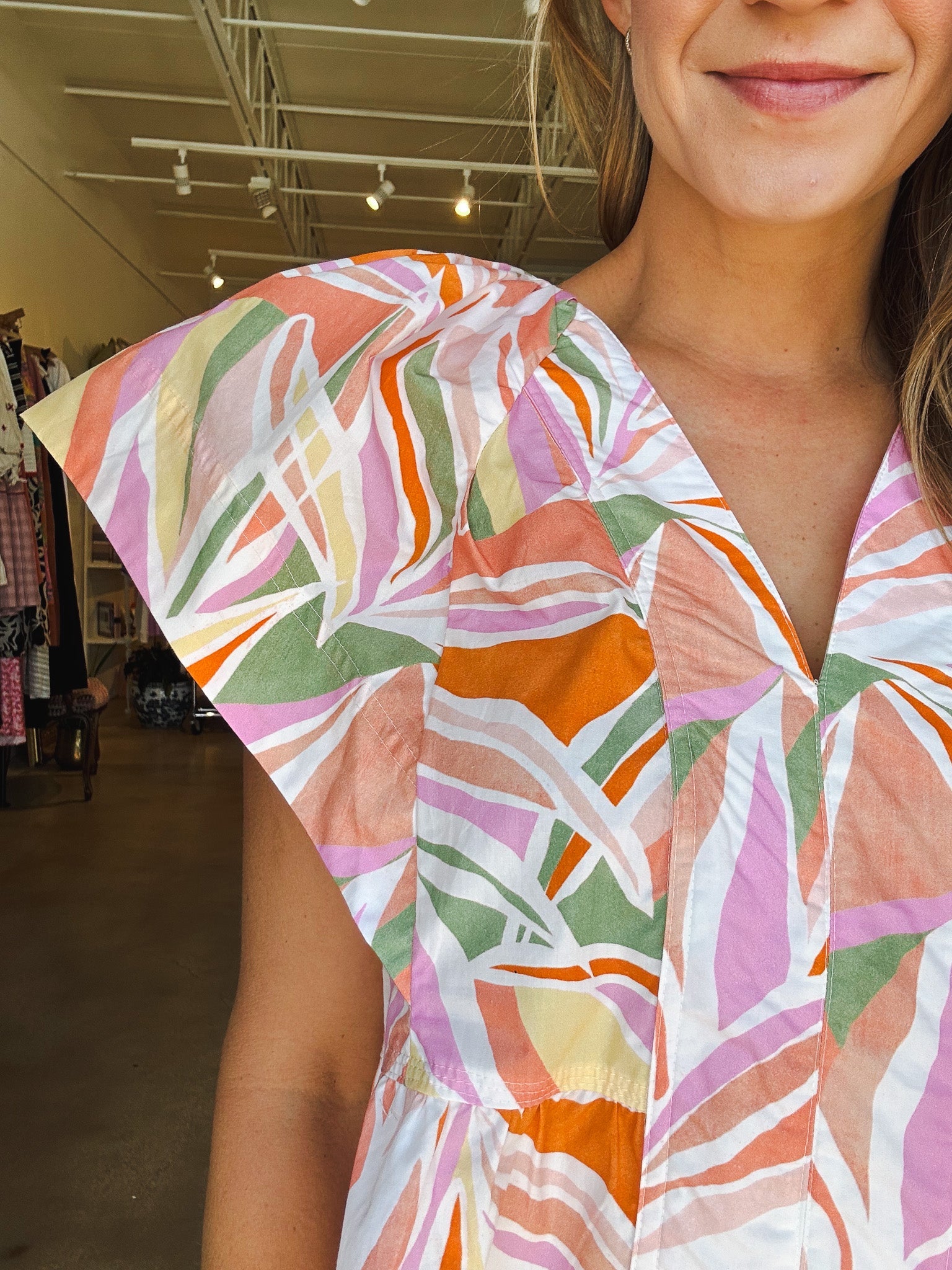 Karlie Flutter Sleeve Peplum Top - Tropical - Elle Maxine