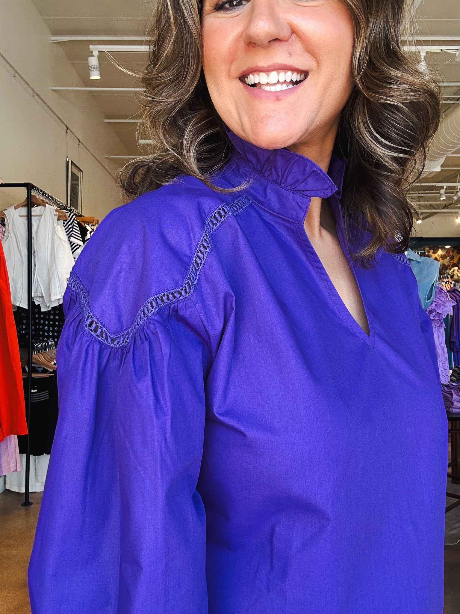 Kate Puff Long Sleeve Blouse - Purple - Elle Maxine