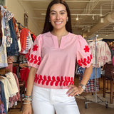 Katie Floral Puff Sleeve Top - Pink - Elle Maxine