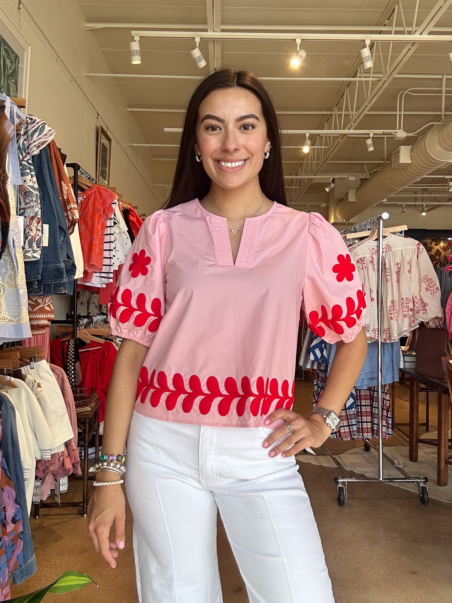 Katie Floral Puff Sleeve Top - Pink - Elle Maxine