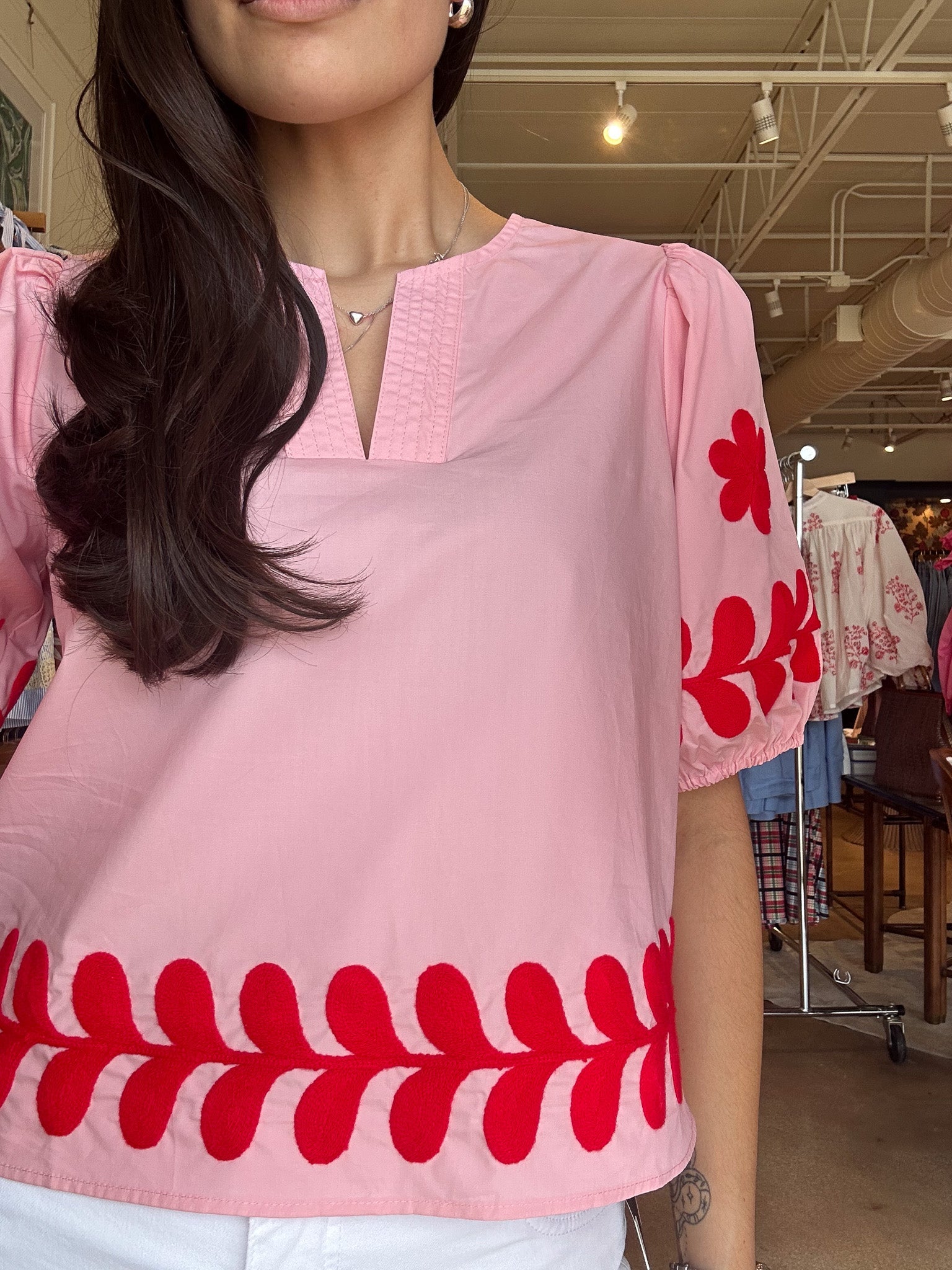 Katie Floral Puff Sleeve Top - Pink - Elle Maxine