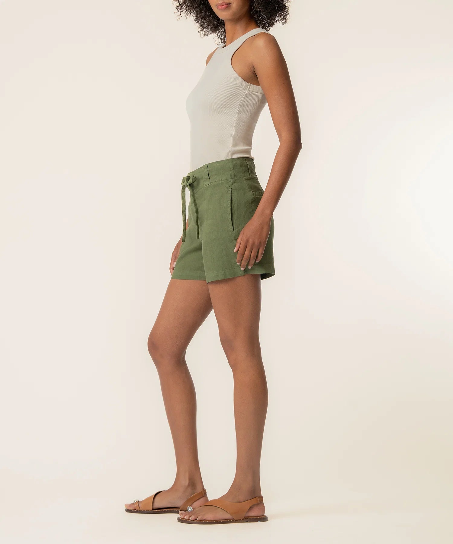 Katie High Rise Drawstring Short - Dill - Elle Maxine