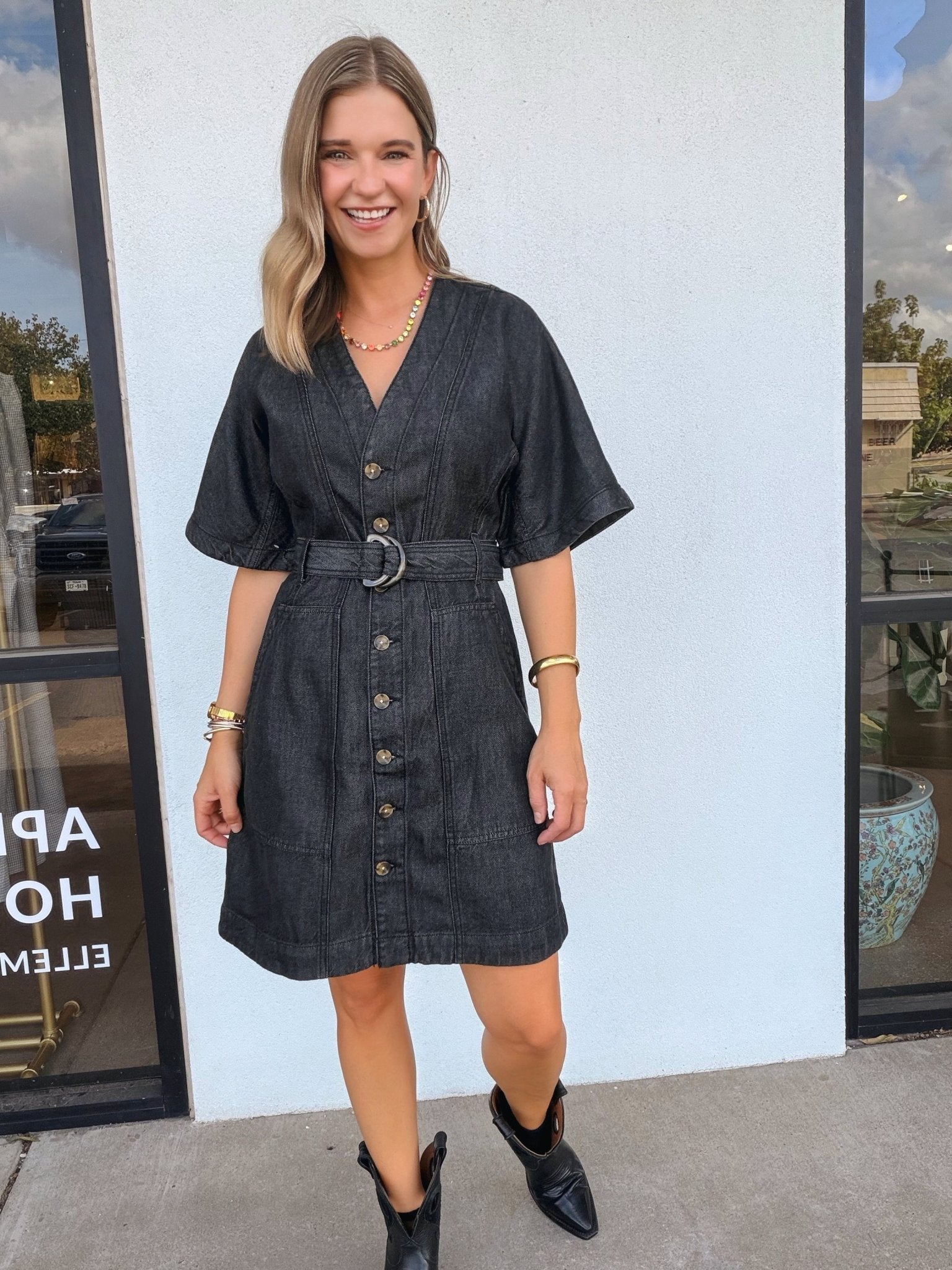 Kaulana Belted Denim Dress - Elle Maxine
