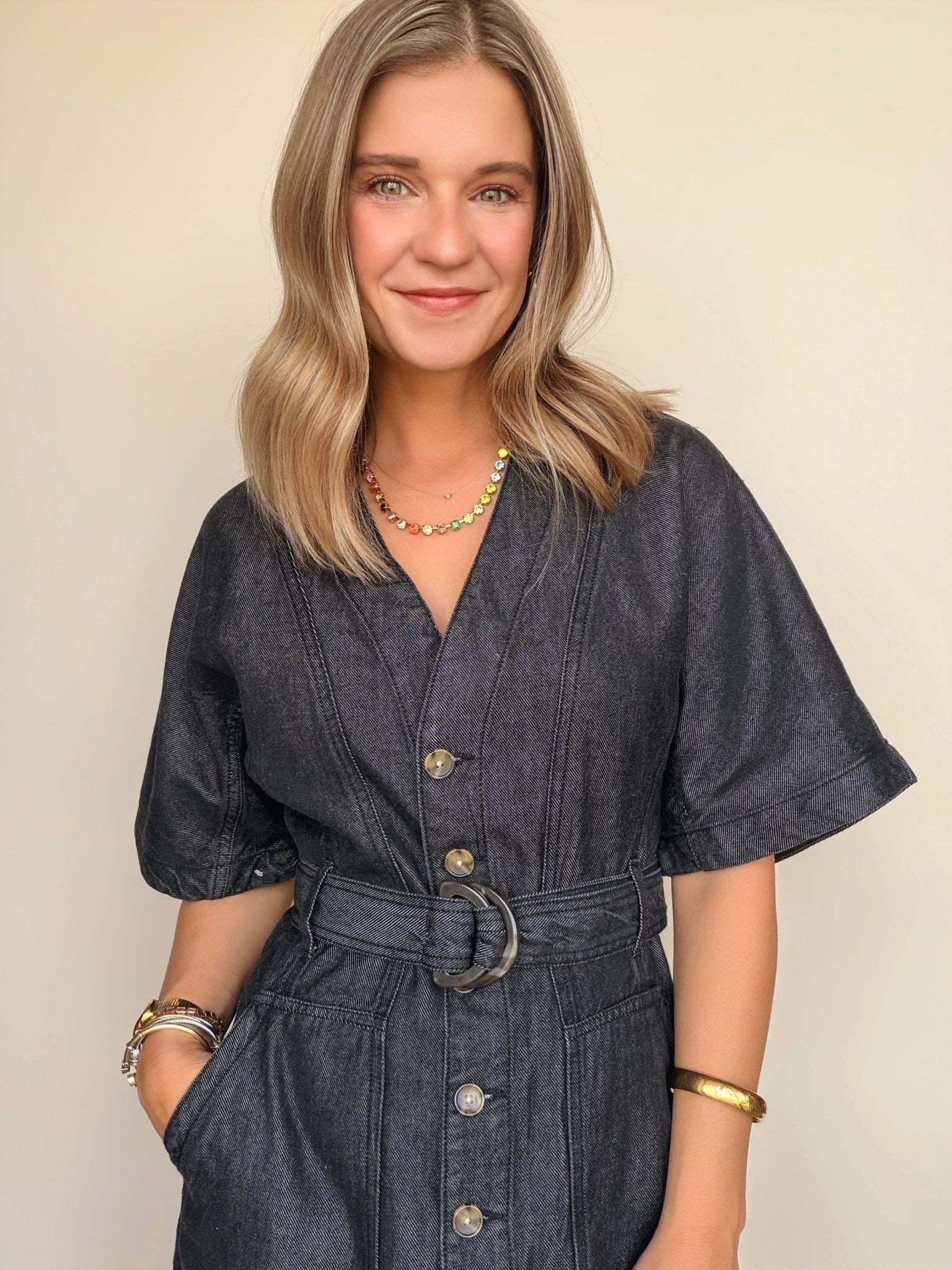 Kaulana Belted Denim Dress - Elle Maxine