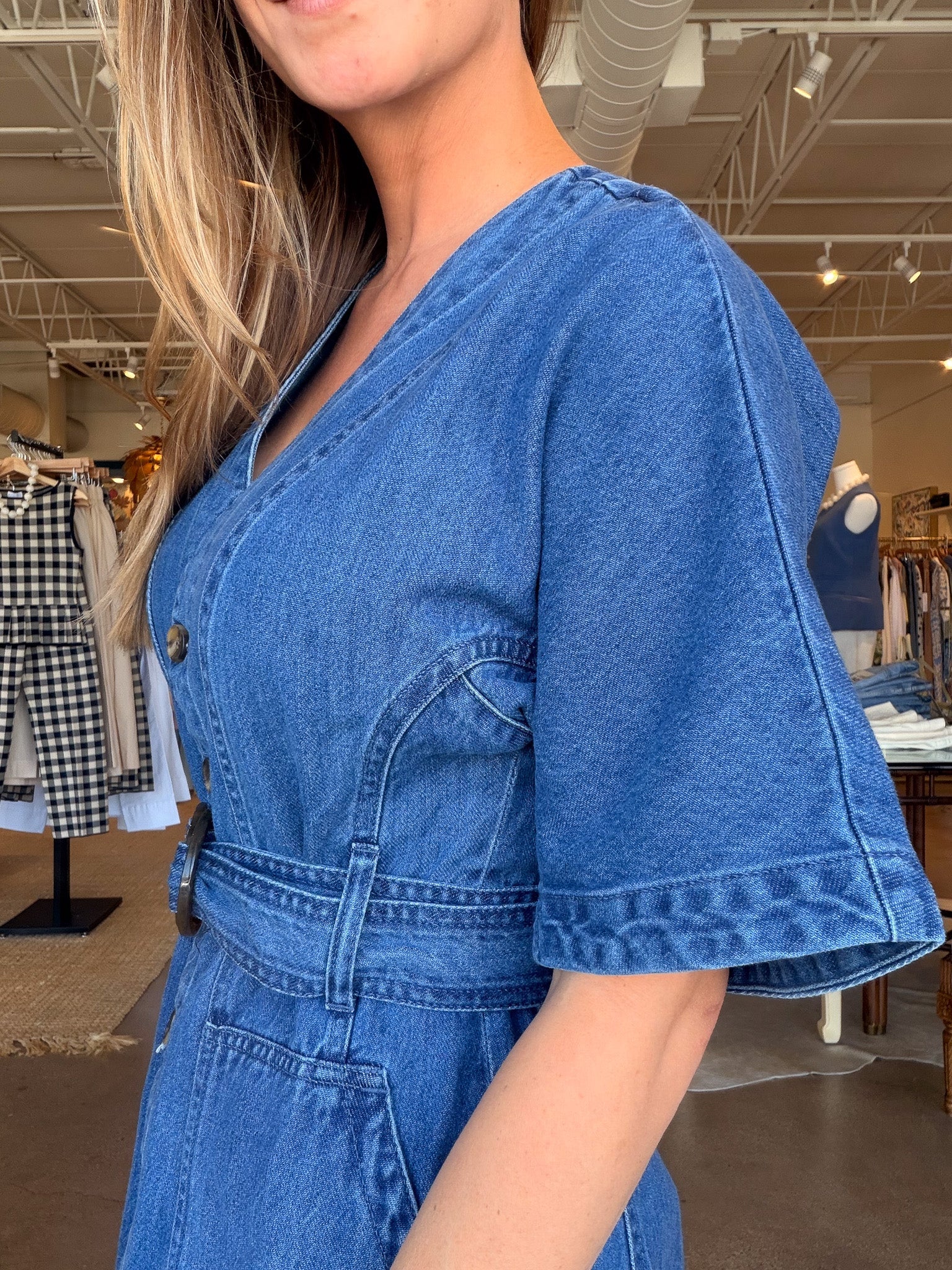 Kaulana Belted Denim Dress - Elle Maxine