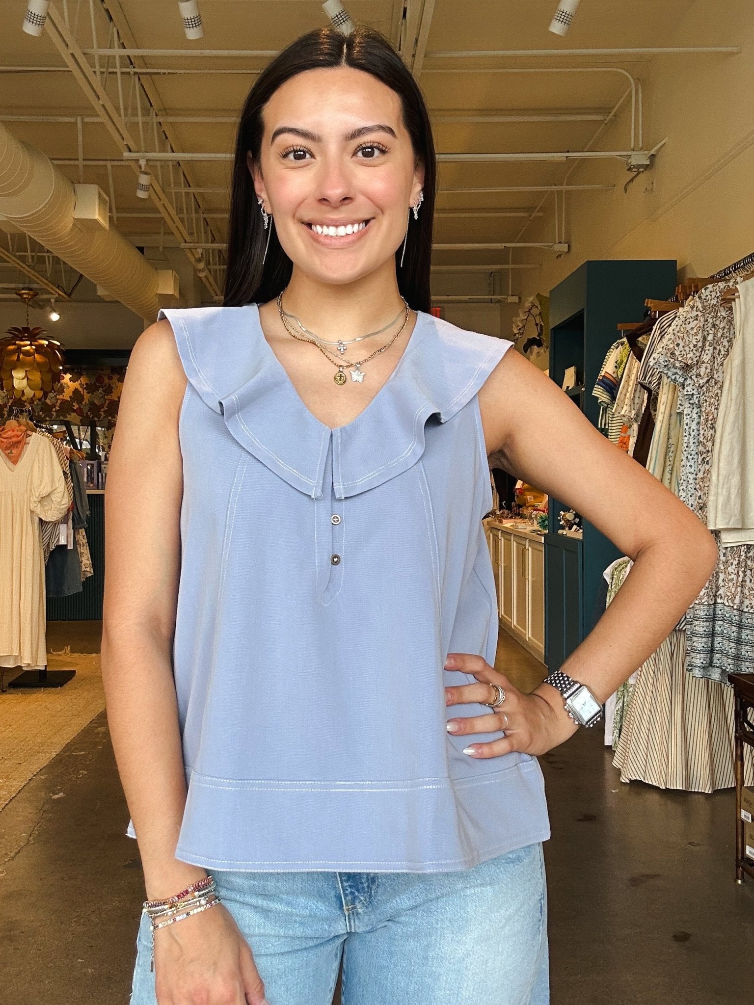 Kellie Ruffle V - Neck Top - Elle Maxine