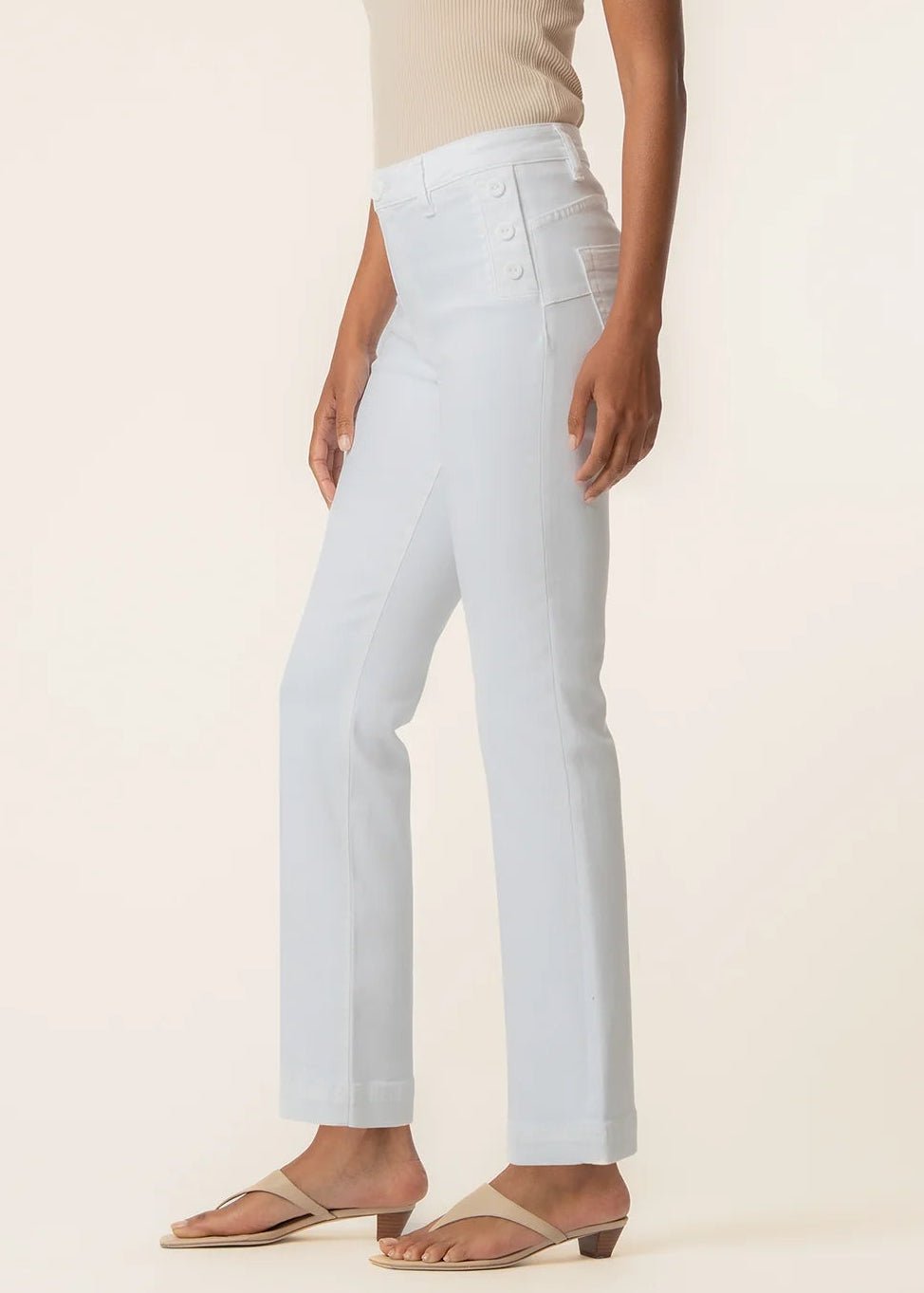 Kelsey High Rise Ankle Flare - White Buttons - Elle Maxine
