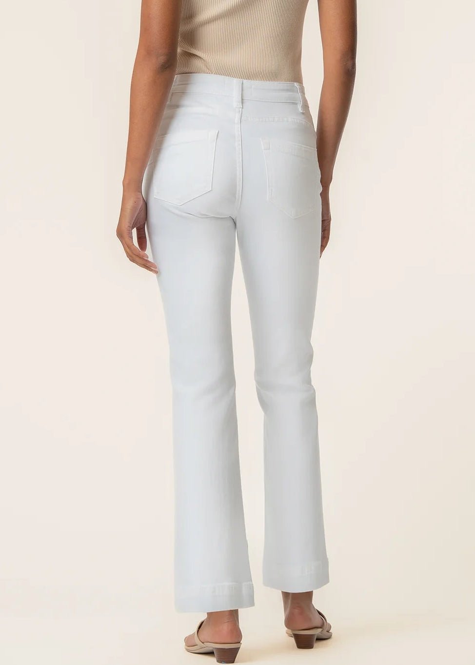 Kelsey High Rise Ankle Flare - White Buttons - Elle Maxine