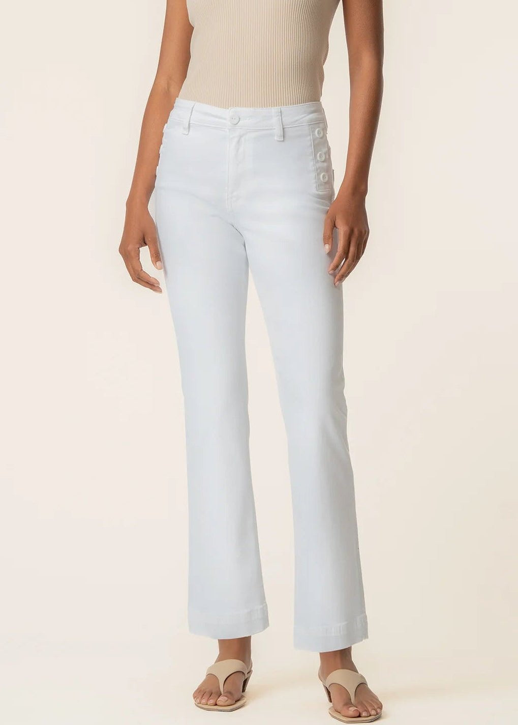Kelsey High Rise Ankle Flare - White Buttons - Elle Maxine