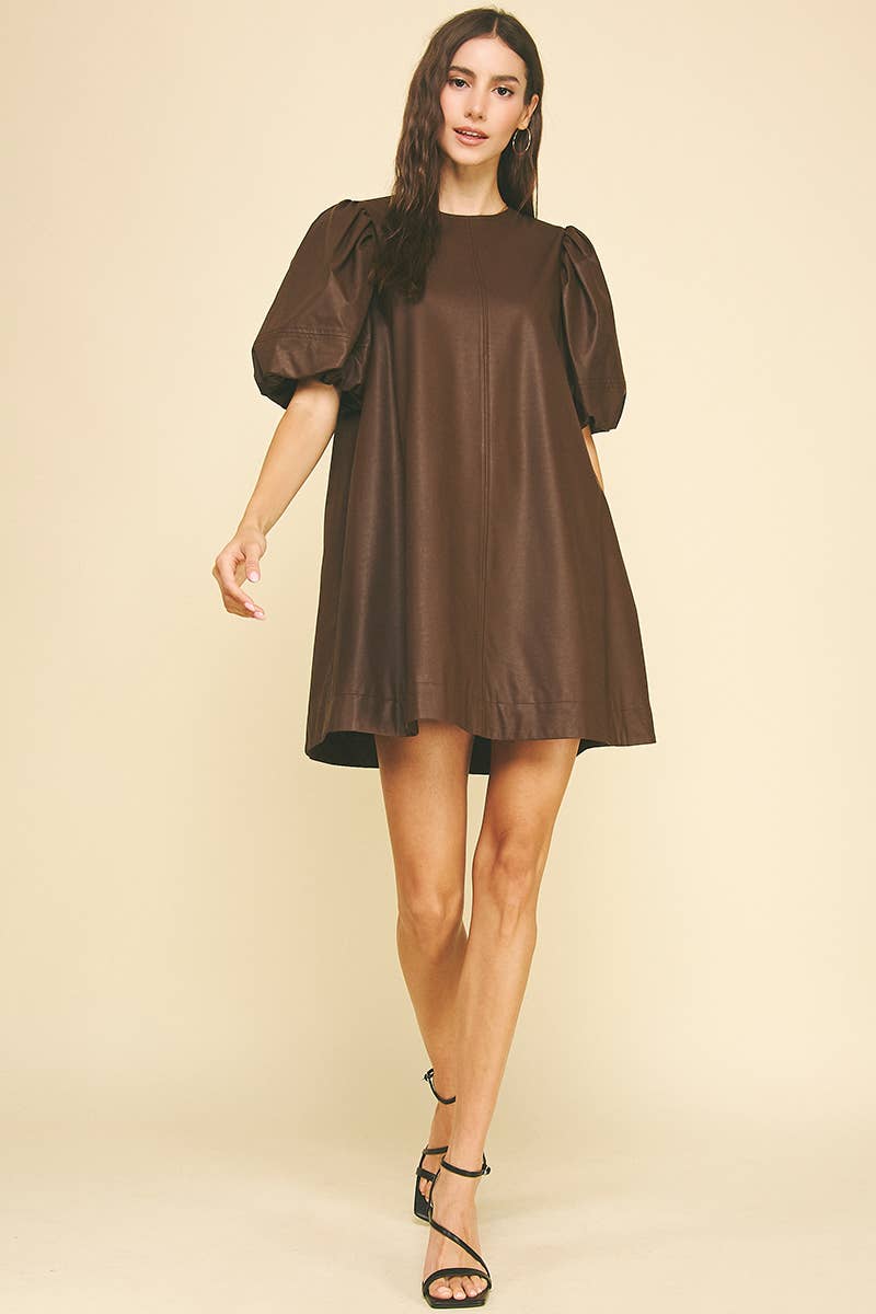 Kennedy Faux Leather Dress - Chocolate - Elle Maxine