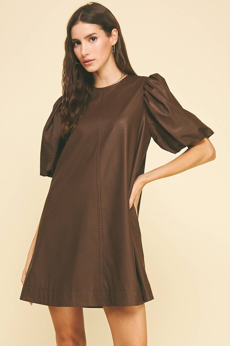 Kennedy Faux Leather Dress - Chocolate - Elle Maxine