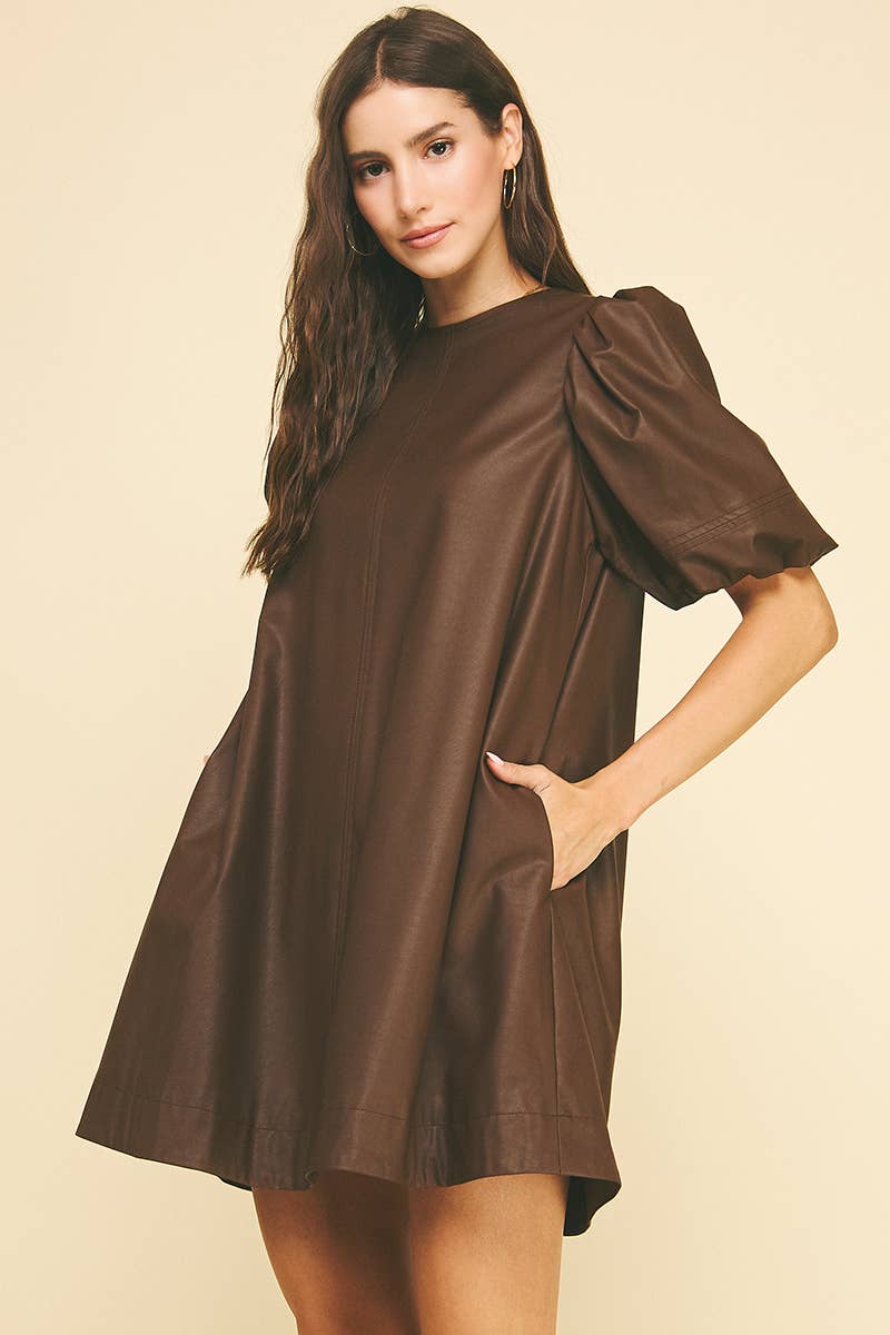 Kennedy Faux Leather Dress - Chocolate - Elle Maxine