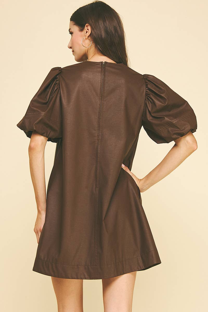 Kennedy Faux Leather Dress - Chocolate - Elle Maxine