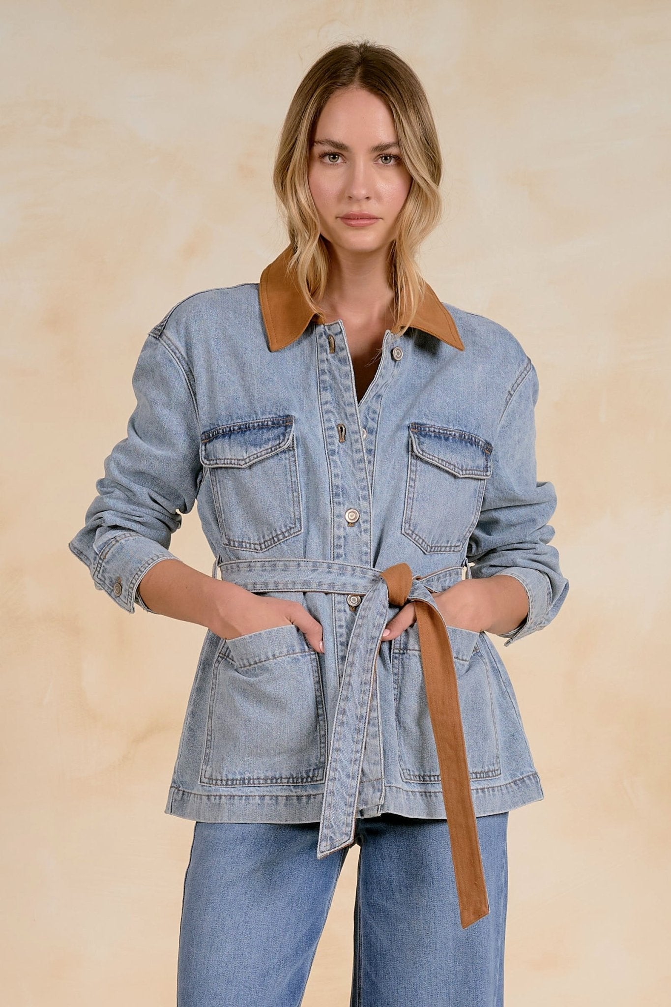 Kenny Belted Denim Jacket - Elle Maxine