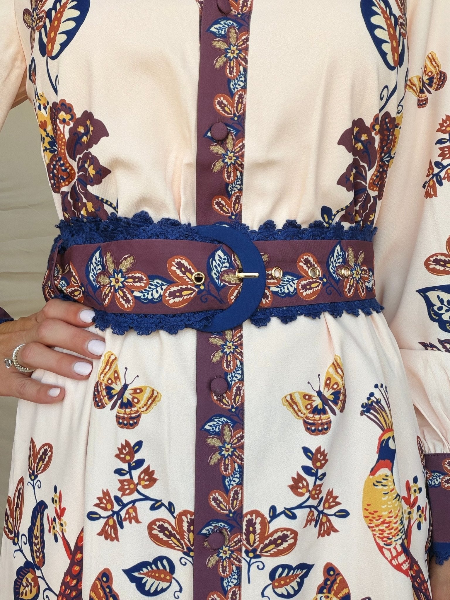 Khyrie Peacock Belted Dress - Elle Maxine