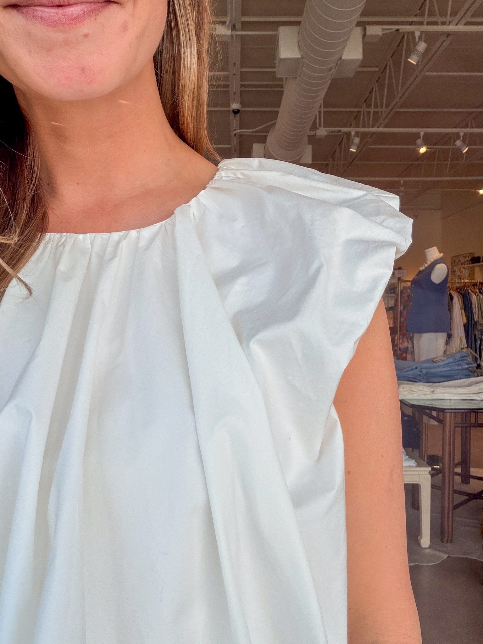 Kiera Bubble Hem Top - Whisper White - Elle Maxine