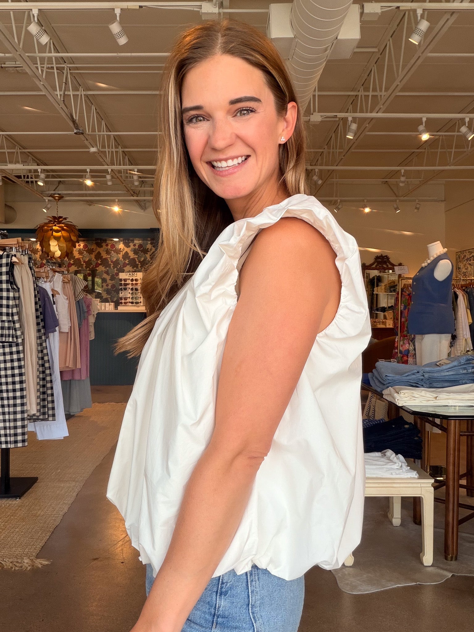 Kiera Bubble Hem Top - Whisper White - Elle Maxine