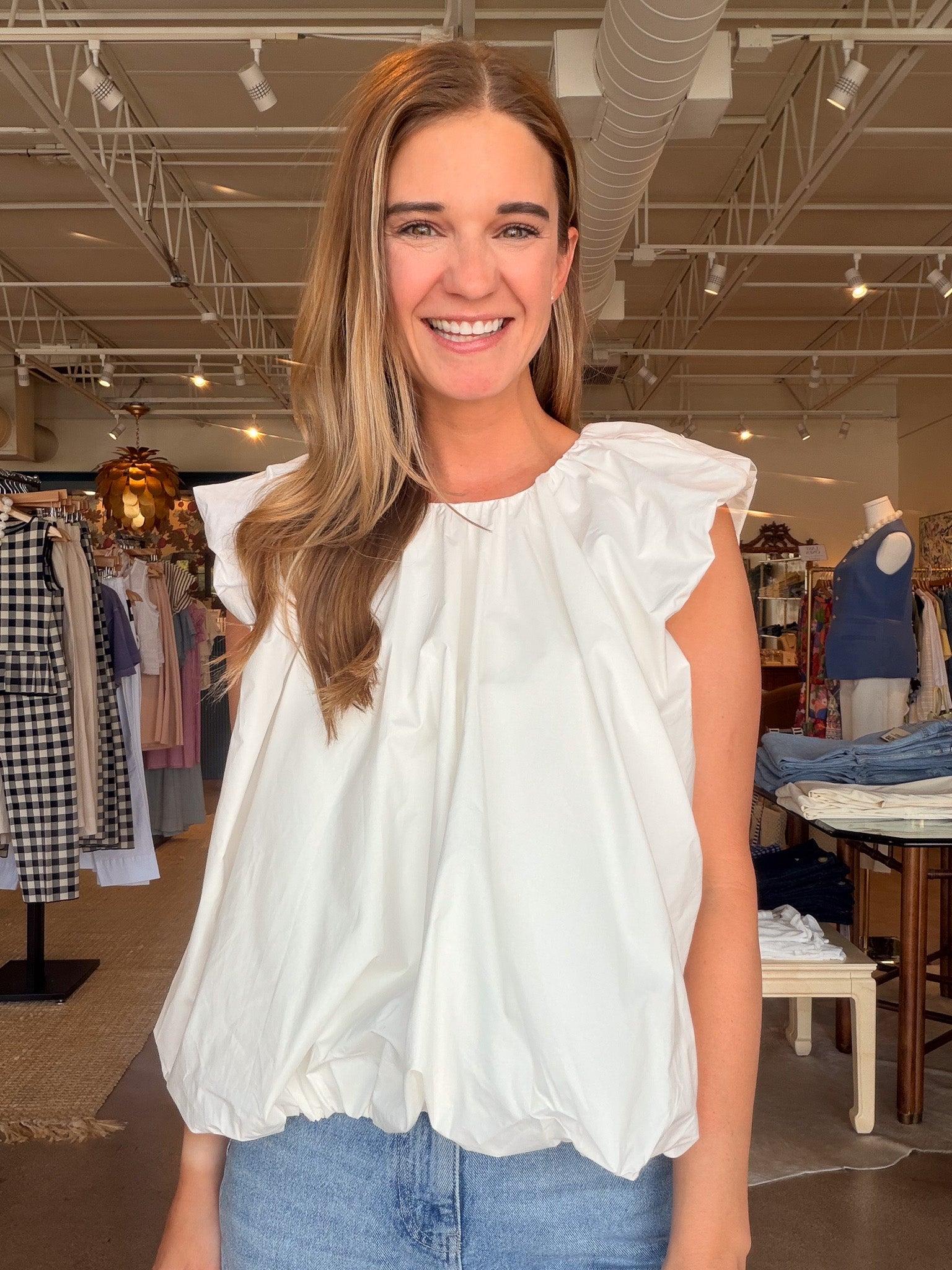 Kiera Bubble Hem Top - Whisper White - Elle Maxine