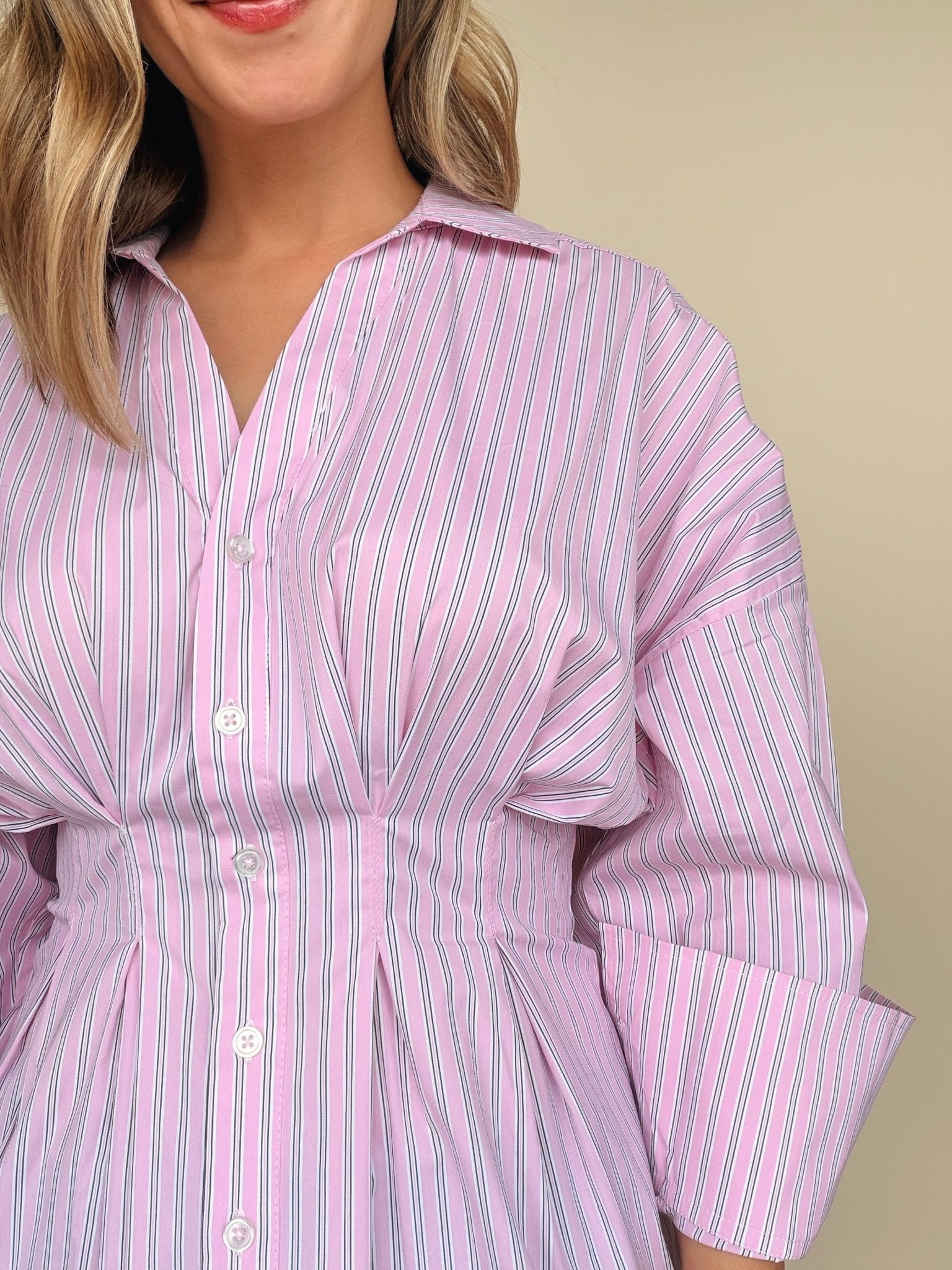 Kiki Pintuck Striped Button Down - Elle Maxine