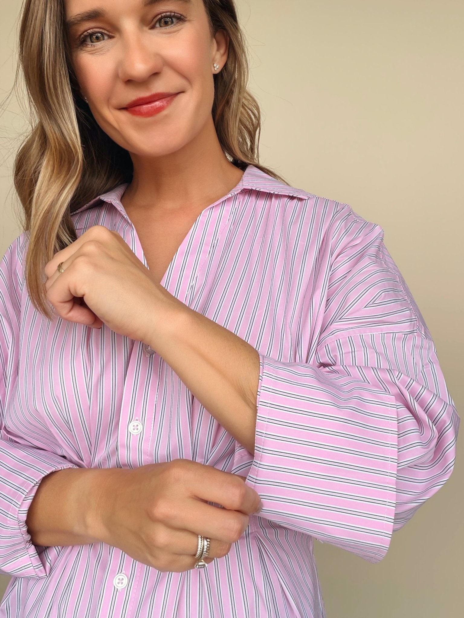 Kiki Pintuck Striped Button Down - Elle Maxine