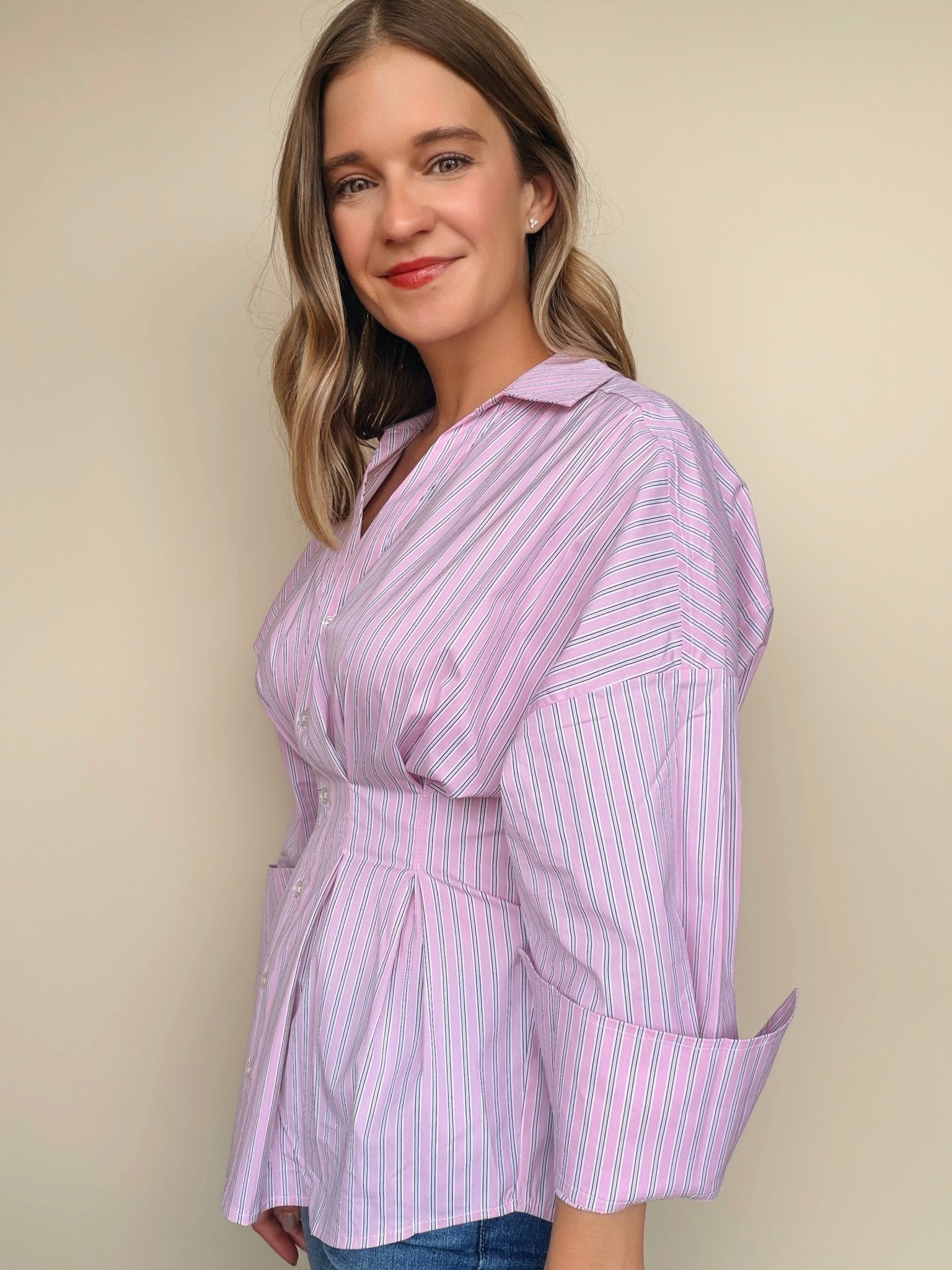 Kiki Pintuck Striped Button Down - Elle Maxine