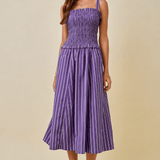 Kimmy Smocked Stripe Midi Dress - Elle Maxine