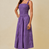Kimmy Smocked Stripe Midi Dress - Elle Maxine