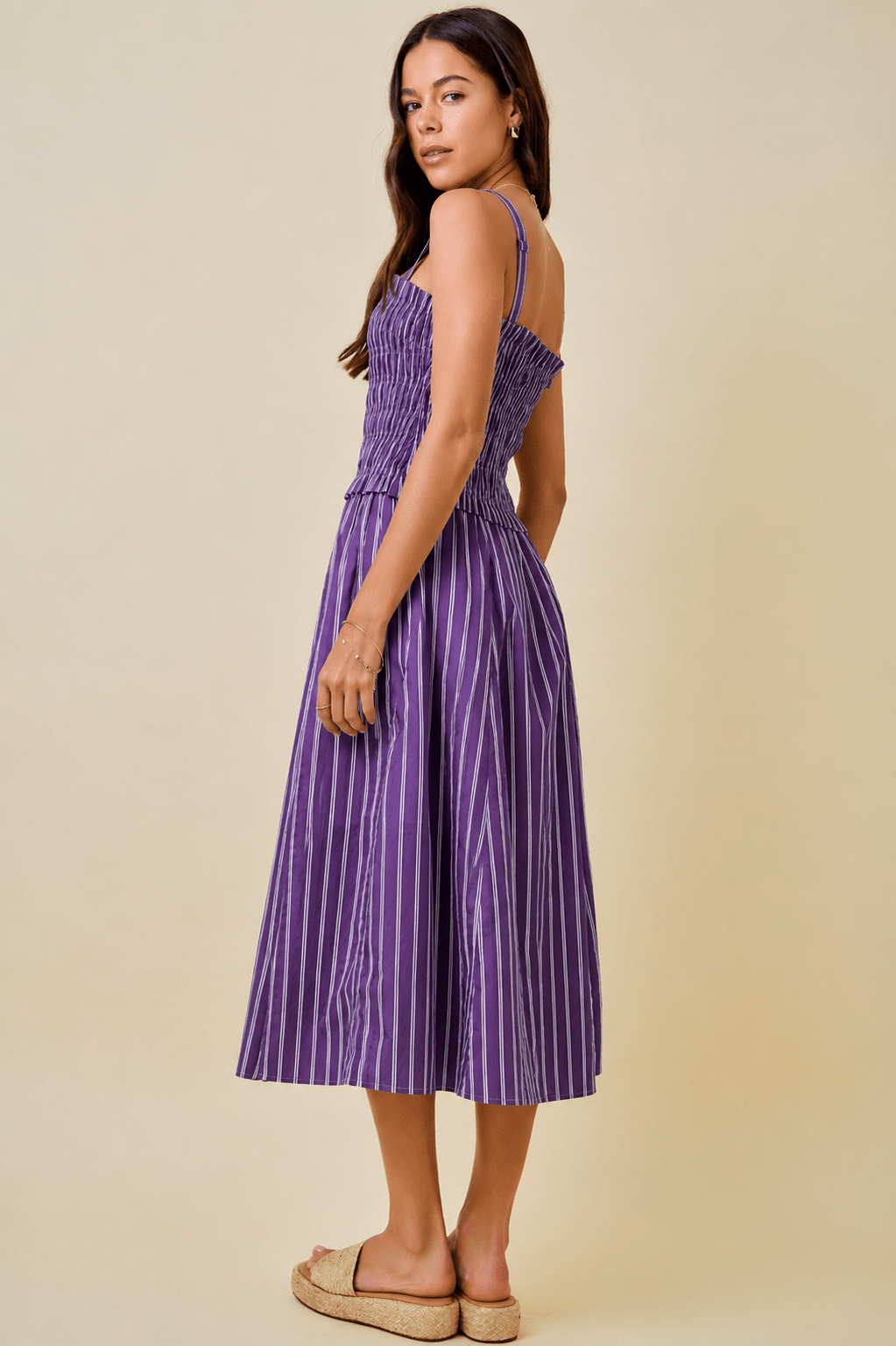 Kimmy Smocked Stripe Midi Dress - Elle Maxine