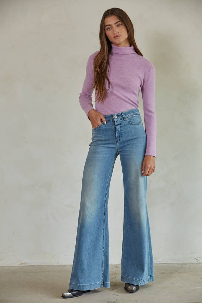 Kyla Knit Turtleneck Top - Lavender - Elle Maxine
